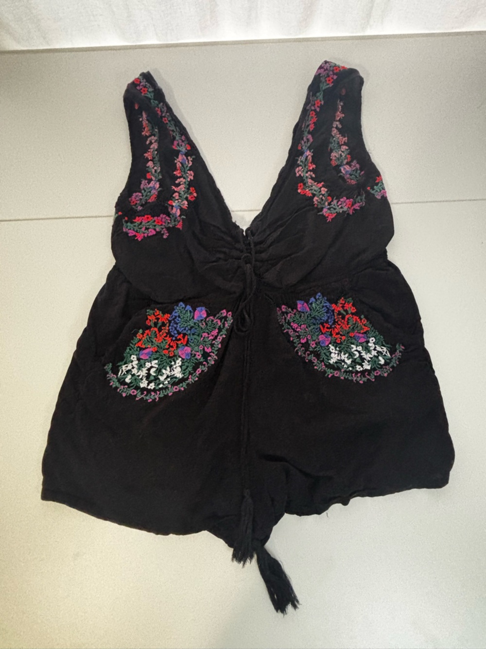 Angie Embroidered Mini Romper with Pockets Floral